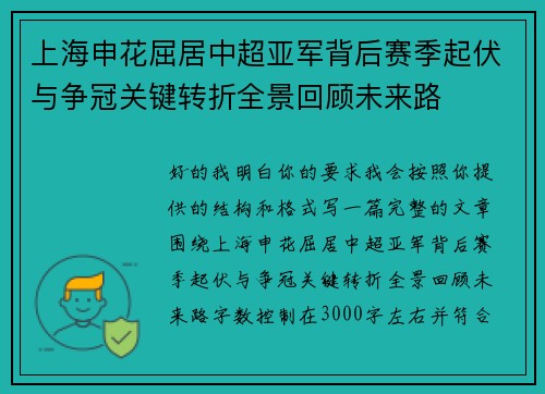 上海申花屈居中超亚军背后赛季起伏与争冠关键转折全景回顾未来路
